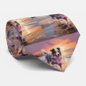 Zandige Australische Herder Hond op Strand Zonsond Stropdas (Opgerold)