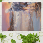 Zandige Australische Herder Hond op Strand Zonsond Theedoek (Gevouwen)