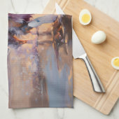 Zandige Australische Herder Hond op Strand Zonsond Theedoek (Quarter Fold)