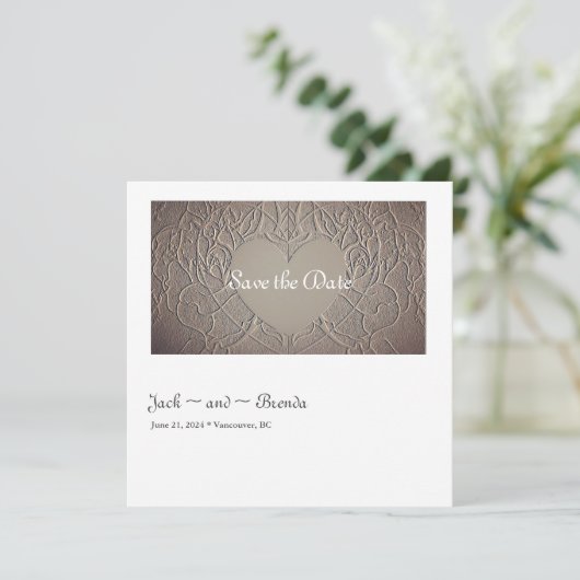 Zandige roos met hart save the date (Staand voorkant)