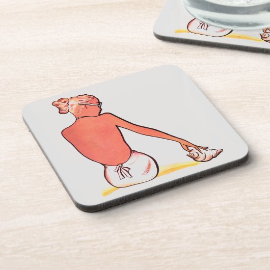  zandige strandretro seashell meisje zomer bier onderzetter (Linkerzijde)