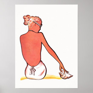 zandige strandretro seashell meisje zomer poster