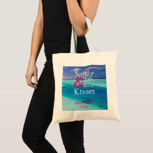 Zandige tenen en zoute kussen Strandtrouwdag Tote Bag