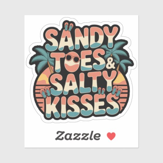 Zandige tenen Zoute kussen Retro bruiloft Sticker (Vel)