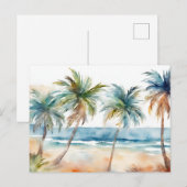 Zandige Waterverf tropisch strand, palmbomen Briefkaart (Voorkant / Achterkant)