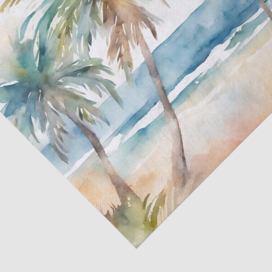 Zandige Waterverf tropisch strand, palmbomen Tissuepapier (Detail)