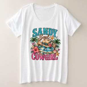 Zandige ziel cowgirl kust westerse strand grote maat t-shirt