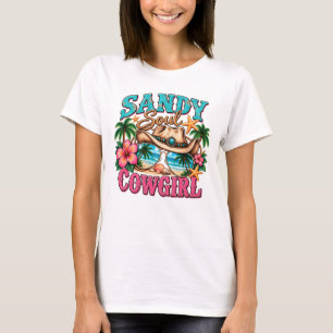 Zandige Ziel Cowgirl Westerse Strandhoed Ontwerp T-shirt