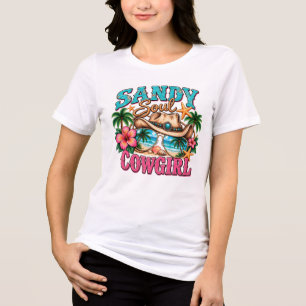 Zandige Ziel Cowgirl Westerse Strandhoed Ontwerp Tri-Blend Shirt