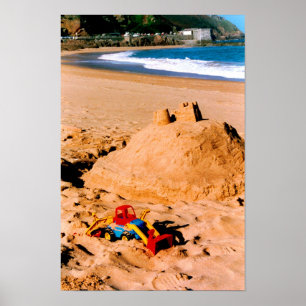 Zandkasteel en strand poster