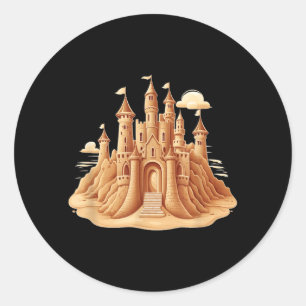 Zandkasteel evenementenkostuum voor zomerse jongen ronde sticker