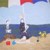 Zandkasteel met oma sticker (Voorkant)