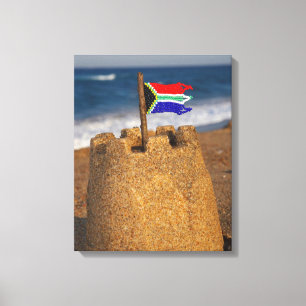 Zandkasteel Met Zuid-Afrikaanse Vlag, Umhlanga Canvas Afdruk