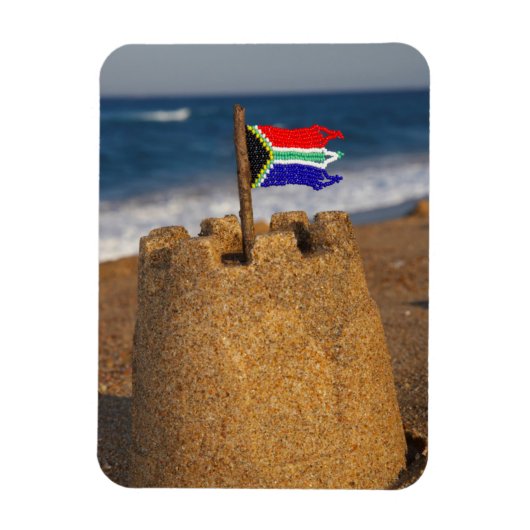 Zandkasteel met Zuid-Afrikaanse vlag, Umhlanga Magneet (Verticaal)