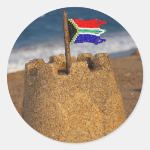 Zandkasteel met Zuid-Afrikaanse vlag, Umhlanga Ronde Sticker