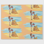 Zandkasteel op het strand cadeaupapier (Vlak)