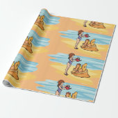 Zandkasteel op het strand cadeaupapier (Uitgerold)