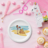 Zandkasteel op het strand papieren bordje (Feest)