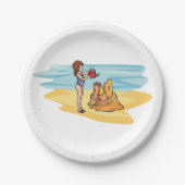 Zandkasteel op het strand papieren bordje (Voorkant)