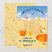 Zandkasteel strand leuk baby boy verjaardagsfeestj bedankkaart (Voorkant / Achterkant)