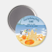 Zandkasteel strand leuk baby boy verjaardagsfeestj magneet (Voorkant / Achterkant)