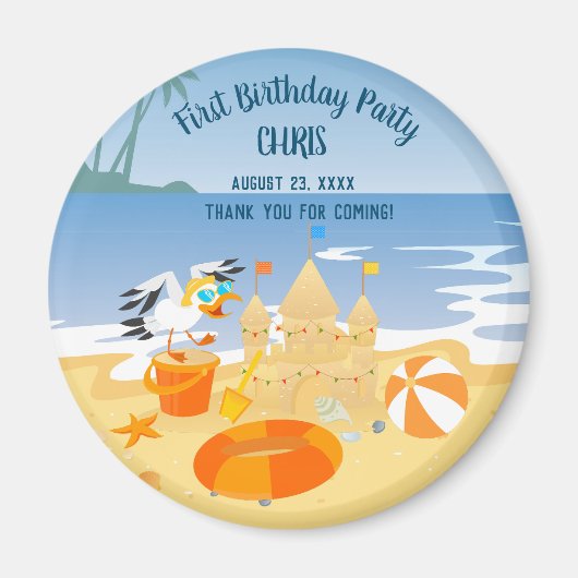 Zandkasteel strand leuk baby boy verjaardagsfeestj magneet (Voorkant)