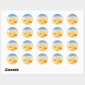 Zandkasteel strand leuk baby boy verjaardagsfeestj ronde sticker (Vel)