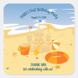 Zandkasteel strand leuk baby boy verjaardagsfeestj vierkante sticker