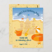 Zandkasteel strandplezier baby jongen verjaardagsf briefkaart (Voorkant / Achterkant)