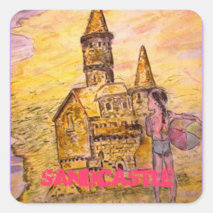 zandkasteel vierkante sticker