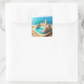 Zandkastelen en zand op een mooie blauwe strand vierkante sticker (Tas)