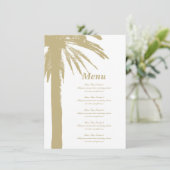 Zandkleur palmboom strand bruiloft menu sjabloon (Staand voorkant)