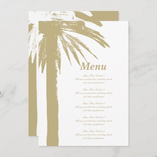 Zandkleur palmboom strand bruiloft menu sjabloon (Voorkant / Achterkant)