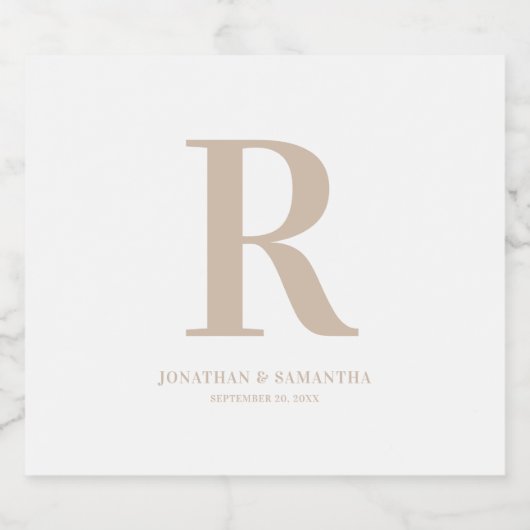 Zandkleurig huwelijksmonogram sparkling wijnetiket (Enkel label)