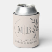 Zandkleurig Roze Blad Trouw Monogram Blikjeskoeler (Blikje Voorkant)