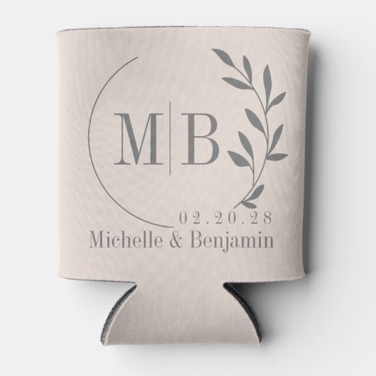Zandkleurig Roze Blad Trouw Monogram Blikjeskoeler (Voorkant)
