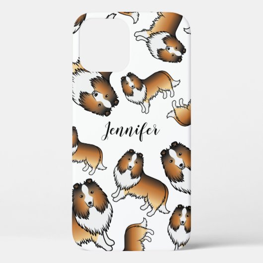 Zandkleurige Cartoon Sheltie Hond Patroon & Naam Case-Mate iPhone Case (Achterkant)