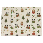 Zandkleurige en zwart-witte puppy's kerstpatroon groot cadeauzakje (Voorkant)