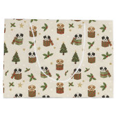 Zandkleurige en zwart-witte puppy's kerstpatroon groot cadeauzakje (Achterkant)