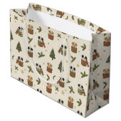 Zandkleurige en zwart-witte puppy's kerstpatroon groot cadeauzakje (Achterkant Gekanteld)