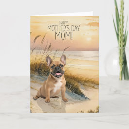 Zandkleurige Franse Bulldog Sunset Beach Moederdag Feestdagen Kaart