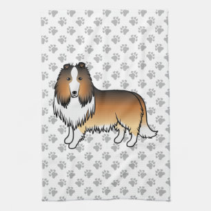 Zandkleurige Rough Collie Cute Cartoon Hond & Poot Theedoek