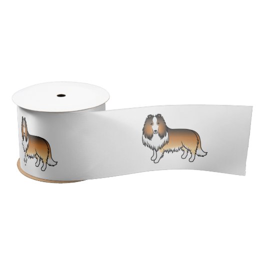 Zandkleurige Rough Collie Lieve Tekenfilm Hond Satijnen Lint (Spoel)