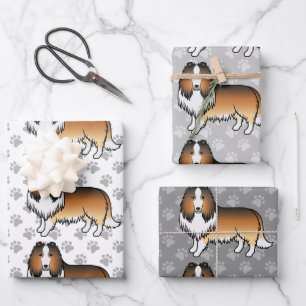 Zandkleurige Rough Collie Mooie Cartoon Hond Patro Inpakpapier Vel