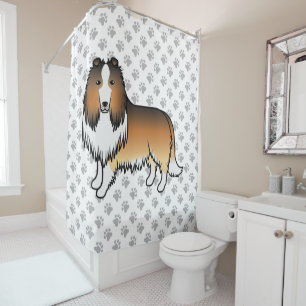 Zandkleurige Rough Collie Schattige Cartoon Hond & Douchegordijn