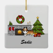 Zandkleurige Sheltie Hond In Een Kerst Kamer & Naa Keramisch Ornament (Achterkant)