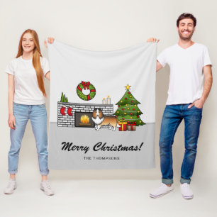 Zandkleurige Sheltie-hond in een kerstkamer & teks Fleece Deken