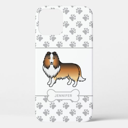 Zandkleurige Sheltie Met Pooten, Hondenbot & Naam Case-Mate iPhone Case (Achterkant)