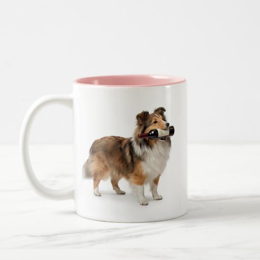 Zandkleurige Sheltie Wijn Humor Cadeau Tweekleurige Koffiemok (Links)
