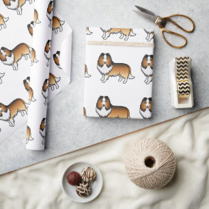 Zandkleurige Shetland Sheepdog Cartoon Hond Patroo Cadeaupapier